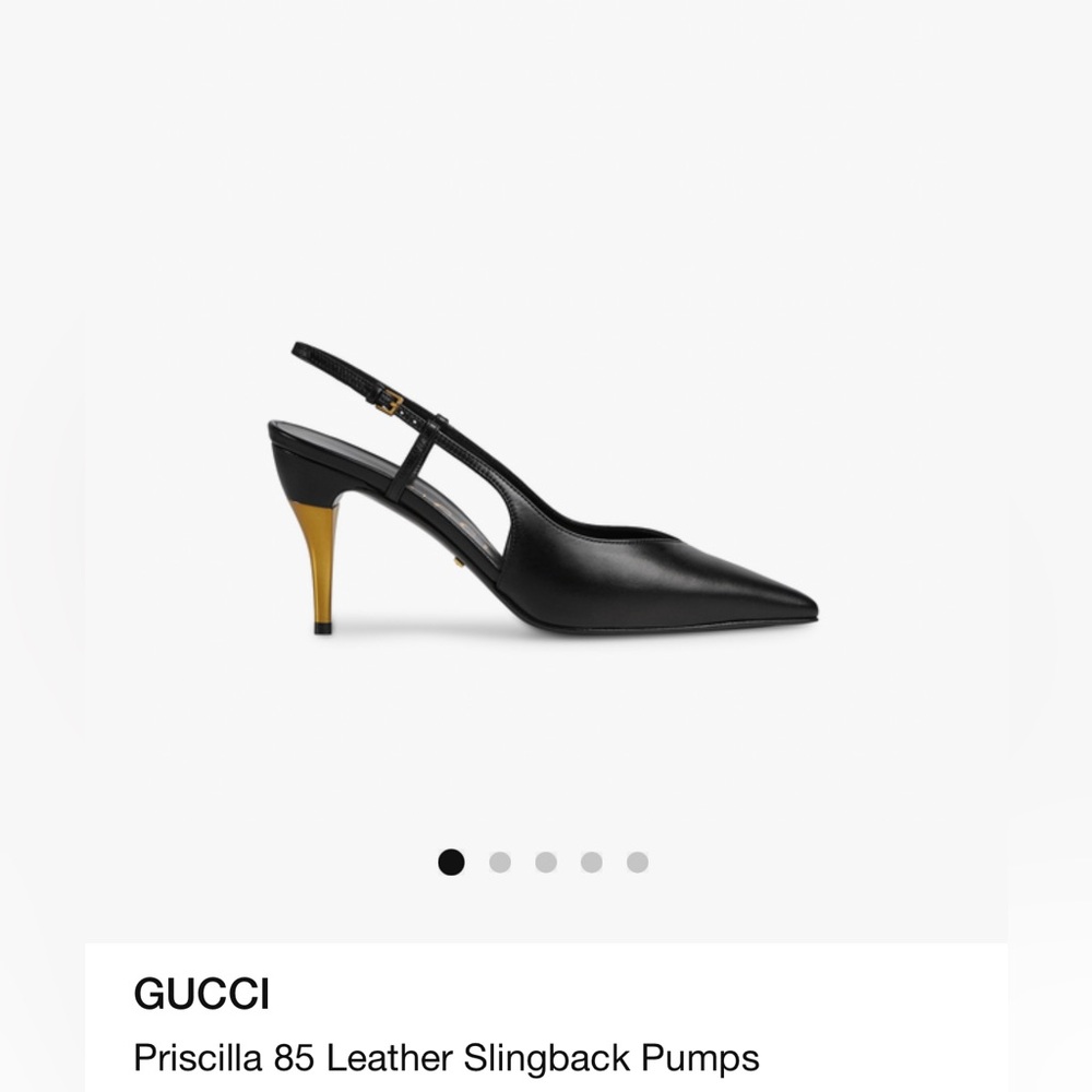 NEW GUCCI Priscilla 85 Black Leather Slingback Pump w Matte Gold Heel size 36 - Picture 4 of 11